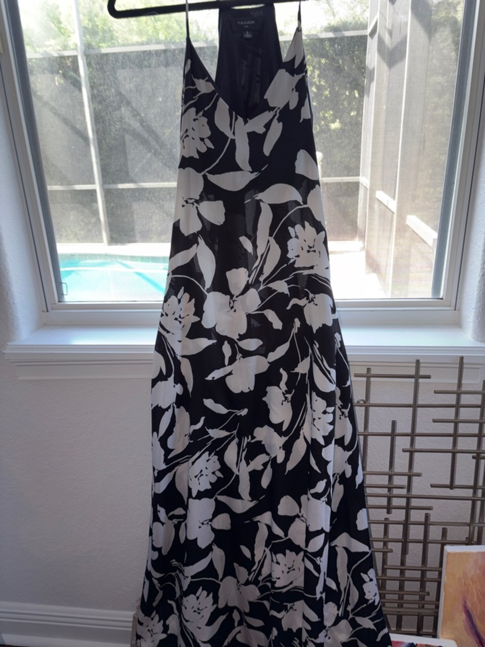Tahari Black and White Floral Slip Maxi Dress